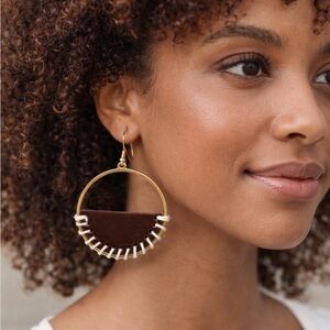 Gold and Wooden Hoop Earrings